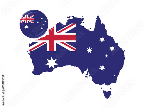 Australia Map with Union Jack Flag and Stars