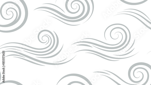 Seamless pattern with elegant and simple gray abstract swirls and curves, evoking a sense of wind, smoke, or flowing lines.