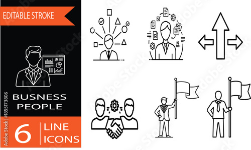 Business people line icons set for corporate use