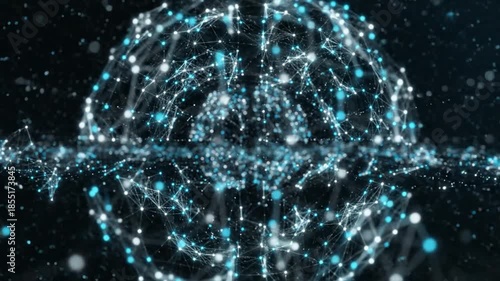 Futuristic neural network brain with glowing blue connections on dark background