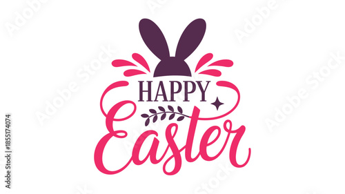A festive happy easter greeting with cute bunny ears and decorative pink elements Vector
