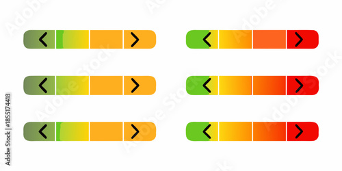 Colorful arrow indicators showing a spectrum of progression from green to red