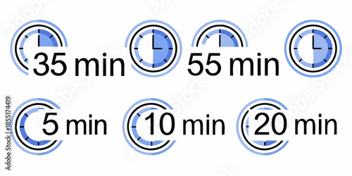 Various circular timers displaying different remaining time durations in minutes