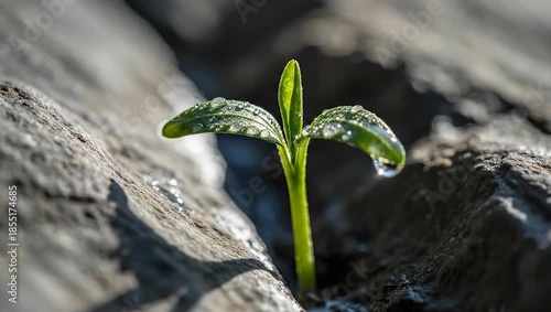 A Tiny Green Sprout Emerges Through Dry Cracked Earth.