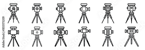 Set of outline icons aerial survey . construction simple line isolated icon set collection