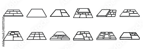 Set of outline icons asphalt paving . construction simple line isolated icon set collection