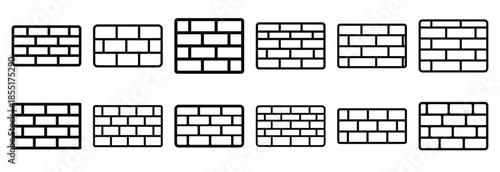 Set of outline icons brick wall . construction simple line isolated icon set collection