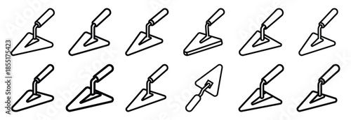 Set of outline icons concrete trowel . construction simple line isolated icon set collection