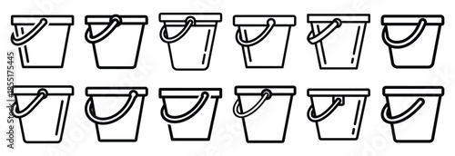 Set of outline icons construction bucket . construction simple line isolated icon set collection