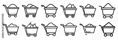 Set of outline icons construction cart . construction simple line isolated icon set collection