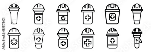Set of outline icons construction medical . construction simple line isolated icon set collection