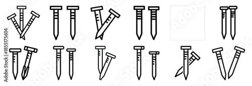 Set of outline icons construction nails . construction simple line isolated icon set collection