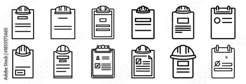 Set of outline icons construction schedule . construction simple line isolated icon set collection