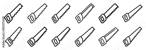 Set of outline icons construction saw . construction simple line isolated icon set collection