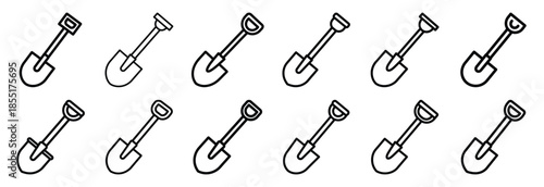 Set of outline icons construction shovel . construction simple line isolated icon set collection