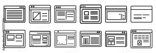 Set of outline icons digital blueprint . construction simple line isolated icon set collection