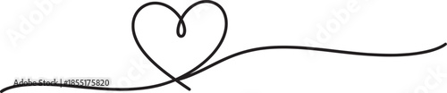 A minimalist line art heart symbol with flowing line on white background