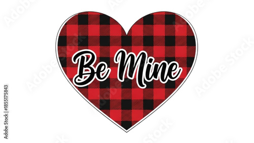 The phrase "Be Mine" is written across the center of the heart in a stylized black script font with a white outline. Set against a plain white background, for Valentine's Day.