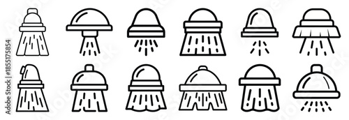 Set of outline icons dust control . construction simple line isolated icon set collection