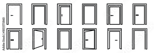 Set of outline icons door frame . construction simple line isolated icon set collection
