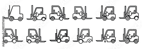 Set of outline icons forklift  simple . construction simple line isolated icon set collection