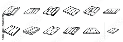 Set of outline icons flooring installation . construction simple line isolated icon set collection
