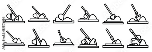 Set of outline icons foundation digging . construction simple line isolated icon set collection