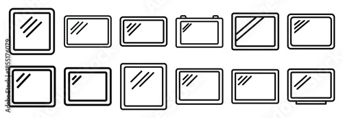 Set of outline icons glass panel . construction simple line isolated icon set collection