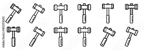 Set of outline icons jackhammer  simple . construction simple line isolated icon set collection
