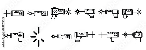 Set of outline icons laser level . construction simple line isolated icon set collection