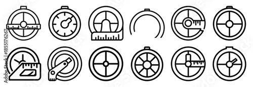 Set of outline icons measuring wheel . construction simple line isolated icon set collection