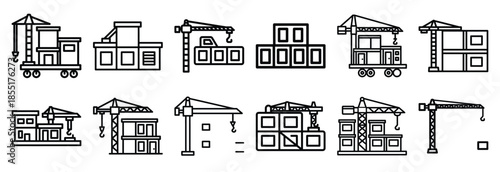 Set of outline icons modular construction . construction simple line isolated icon set collection