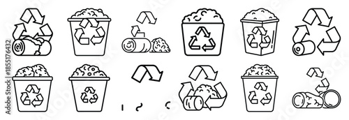 Set of outline icons recycling materials . construction simple line isolated icon set collection
