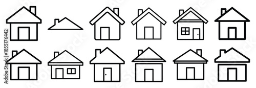 Set of outline icons residential construction . construction simple line isolated icon set collection