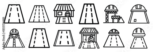 Set of outline icons road construction . construction simple line isolated icon set collection