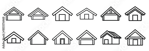 Set of outline icons roof construction . construction simple line isolated icon set collection