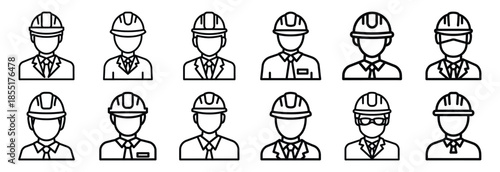 Set of outline icons safety briefing . construction simple line isolated icon set collection