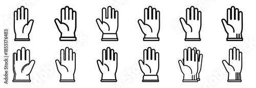Set of outline icons safety gloves . construction simple line isolated icon set collection