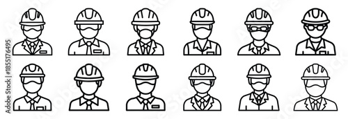 Set of outline icons safety inspection . construction simple line isolated icon set collection