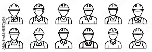 Set of outline icons site supervisor . construction simple line isolated icon set collection