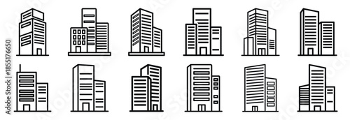 Set of outline icons smart building . construction simple line isolated icon set collection