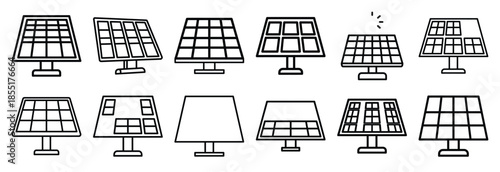 Set of outline icons solar panel install . construction simple line isolated icon set collection