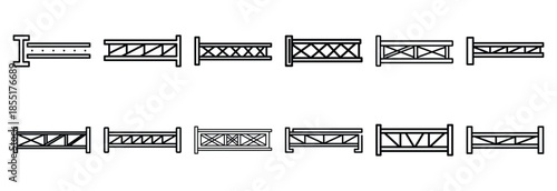 Set of outline icons steel beam . construction simple line isolated icon set collection