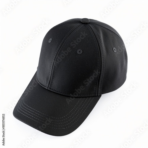 Black Baseball Cap on White Background Flat Eye Level Product Photography