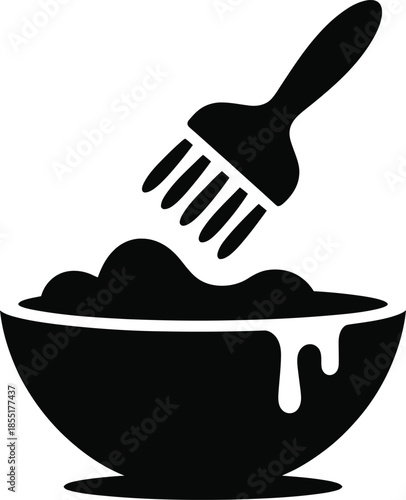 Brush Stirring Bowl Silhouette Vector for Culinary or Cosmetic Use—Ideal for Hair Dye and Paste Mixing Vector Designs.