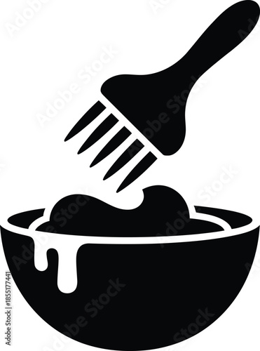 Mixing Bowl and Brush Silhouette Vector for Cooking, Baking, or Hair Dye Applications—Perfect for Beauty and Culinary Vector Catalogs.