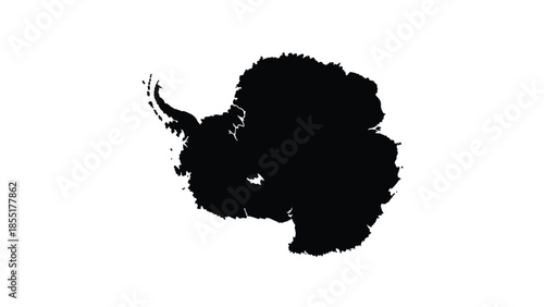 Simple black silhouette map of the continent of Antarctica, isolated on a white background for educational or scientific themes.