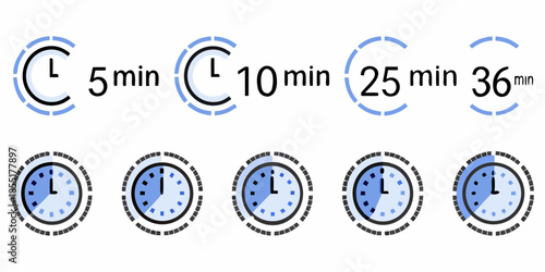 Visual representation of time intervals with clocks and minute markings