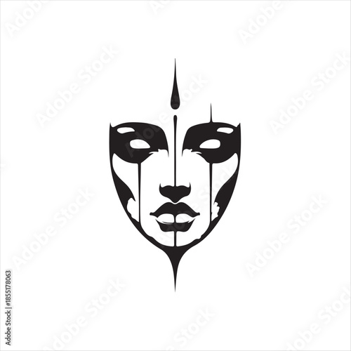 Minimal Abstract Face Mask Symmetrical Line Art Vector