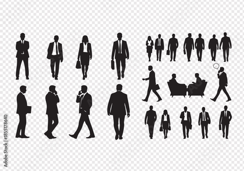 Business People Silhouette Vector Set Isolated on Transparent Background